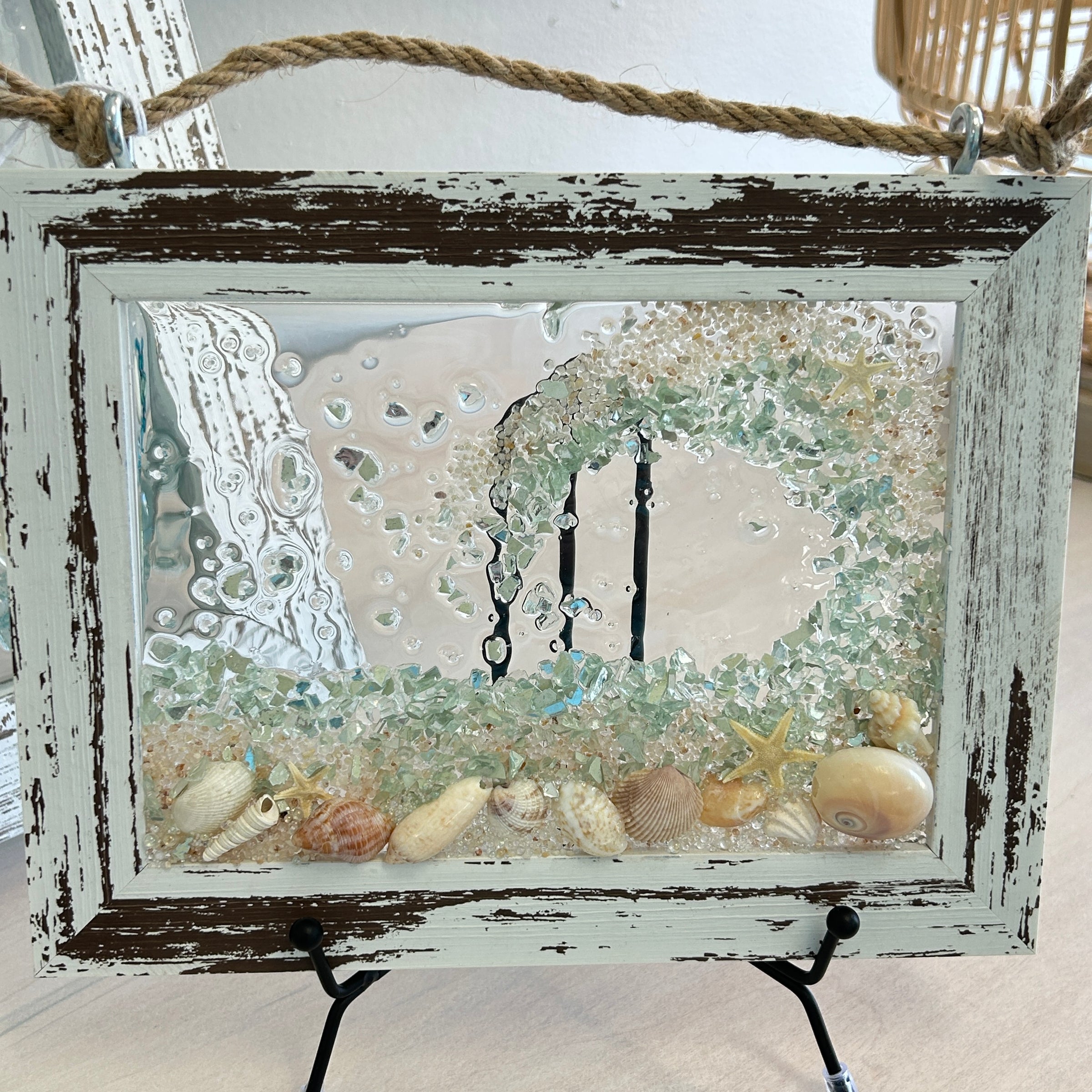 Assorted Coastal Glass Art w/ Shells, Glass, Resin, Sand- 5"x 7"