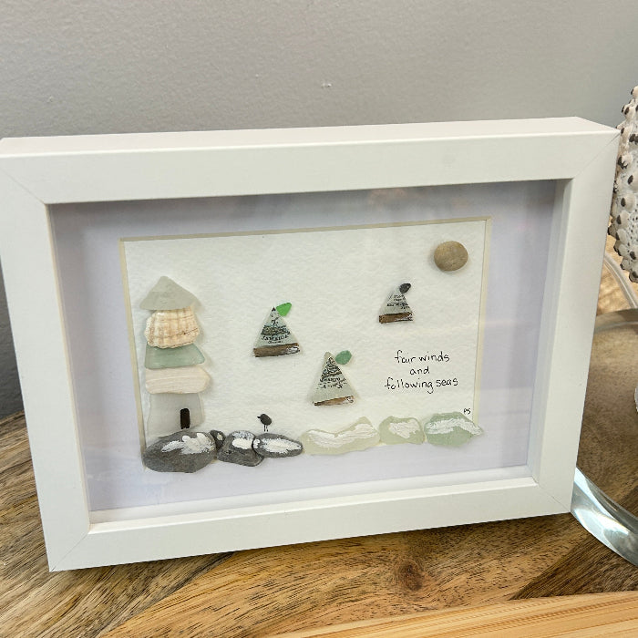 Assorted Sailboat Sea Glass and Driftwood Art Sunshine & Sweet Peas Coastal Decor