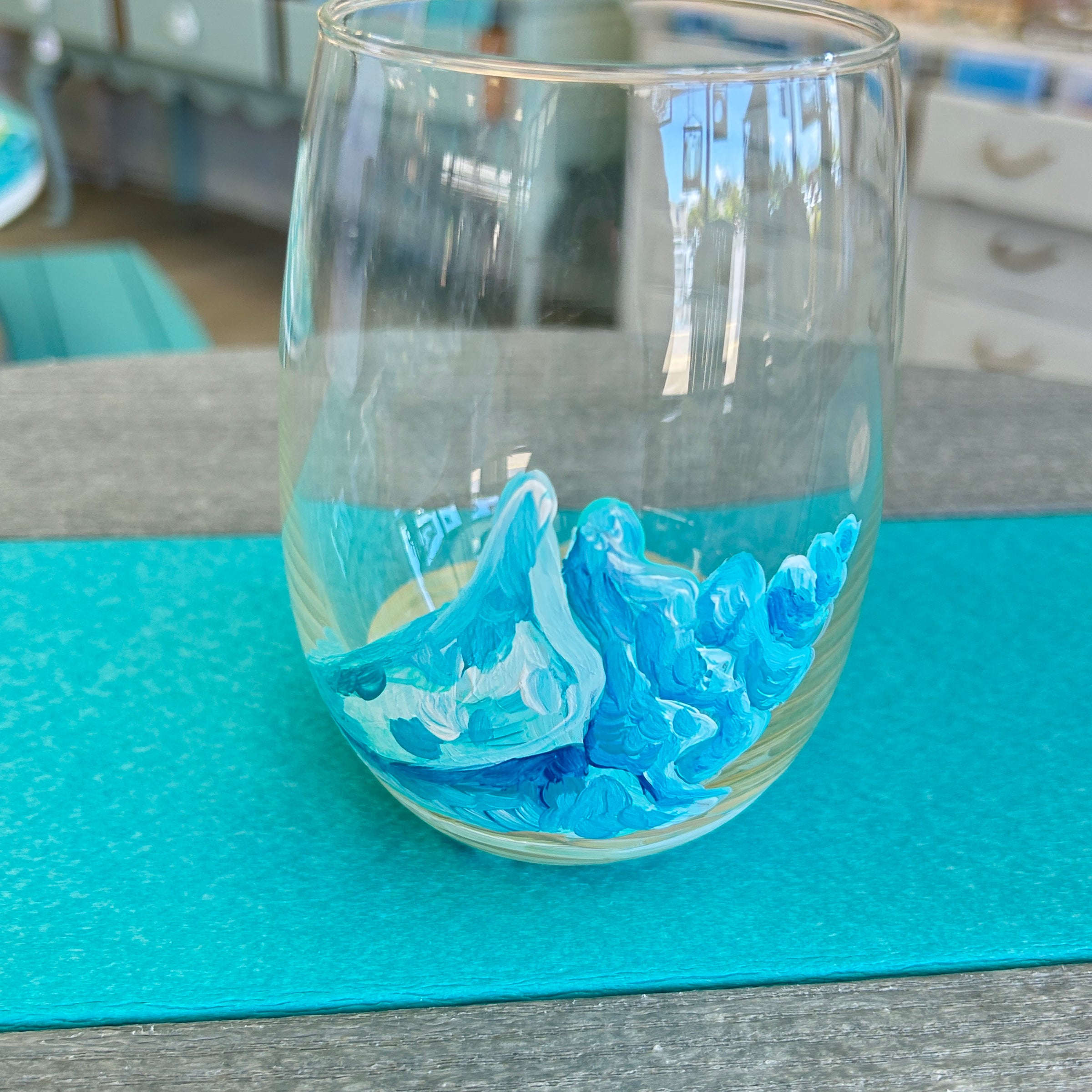Assorted Ocean Inspired Hand Painted Stemless Wine Glasses