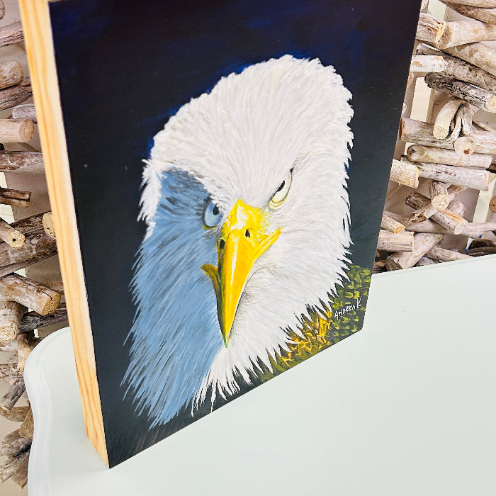 Bald Eagle Portrait Original Painting Sunshine  & Sweet Peas Coastal Decor