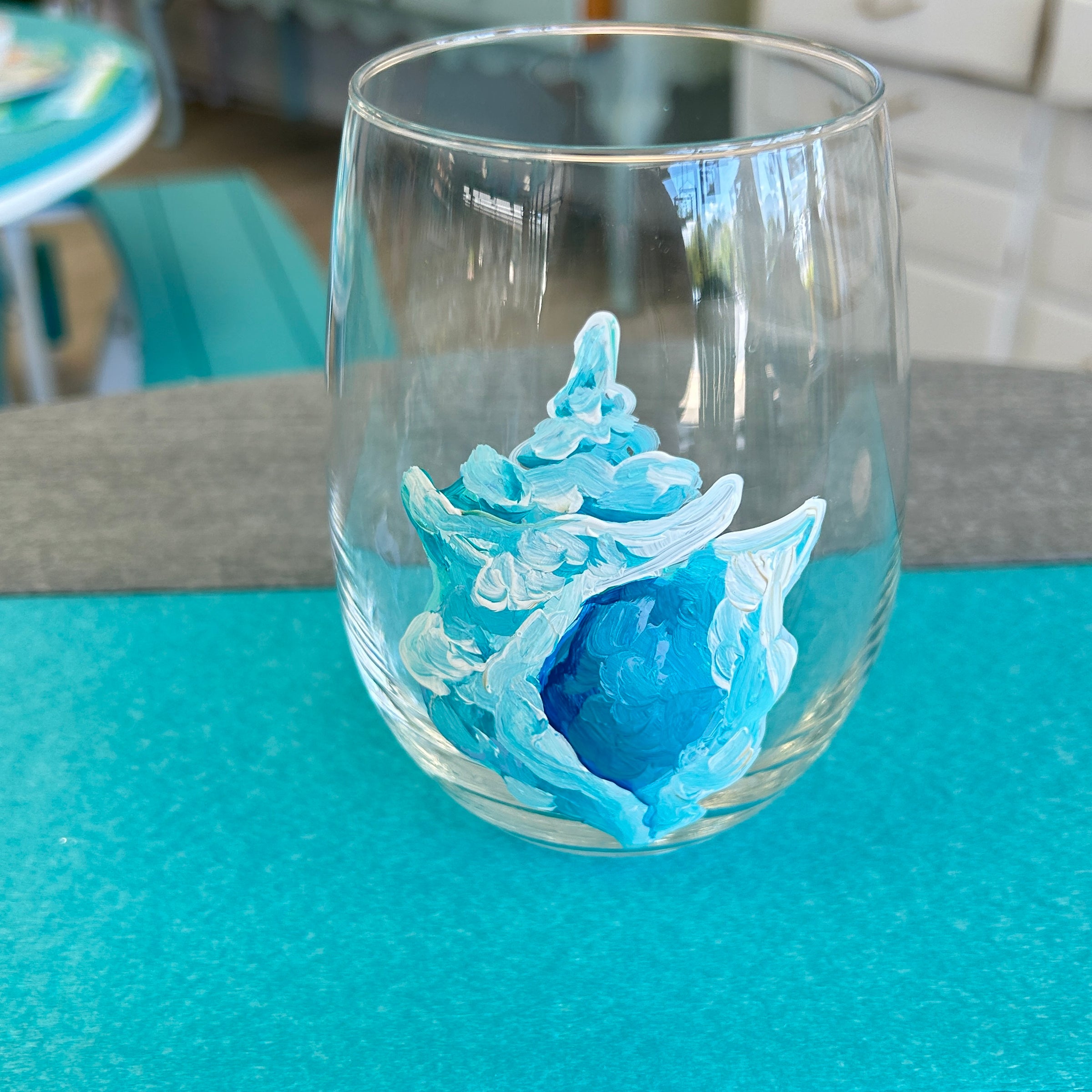 Assorted Ocean Inspired Hand Painted Stemless Wine Glasses