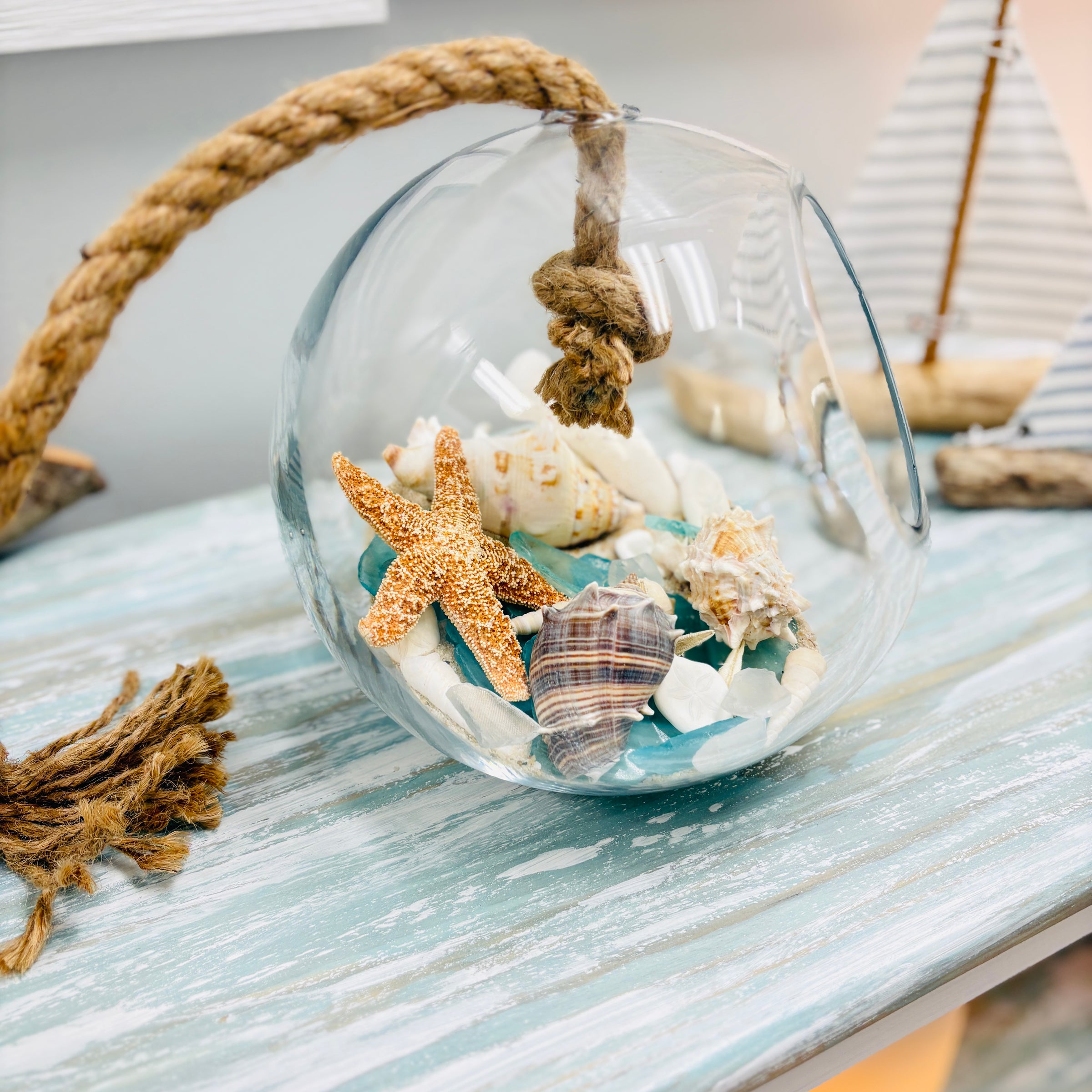Glass Terrarium w/ Seaglass, Sand, and Shells