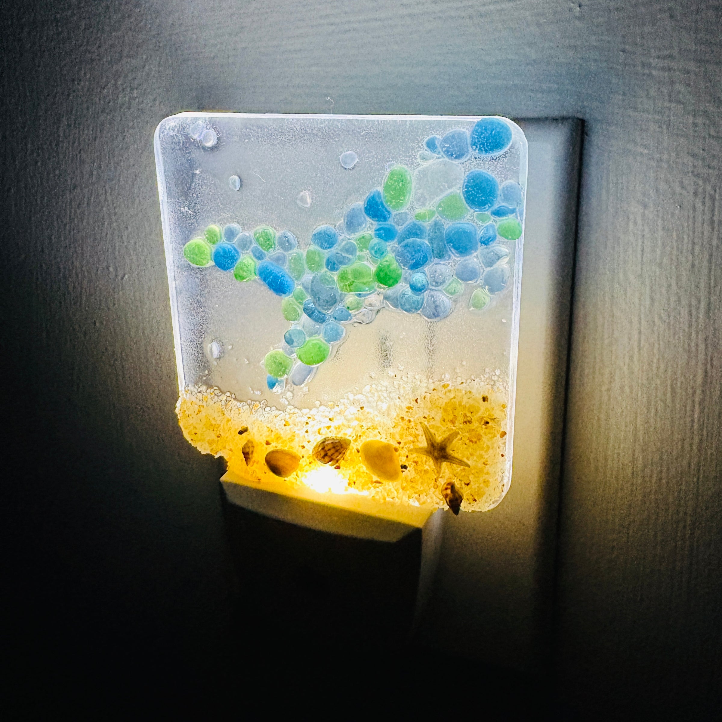 Acrylic Night Lights w/ Coastal Designs in Glass, Sand, Shells Resin
