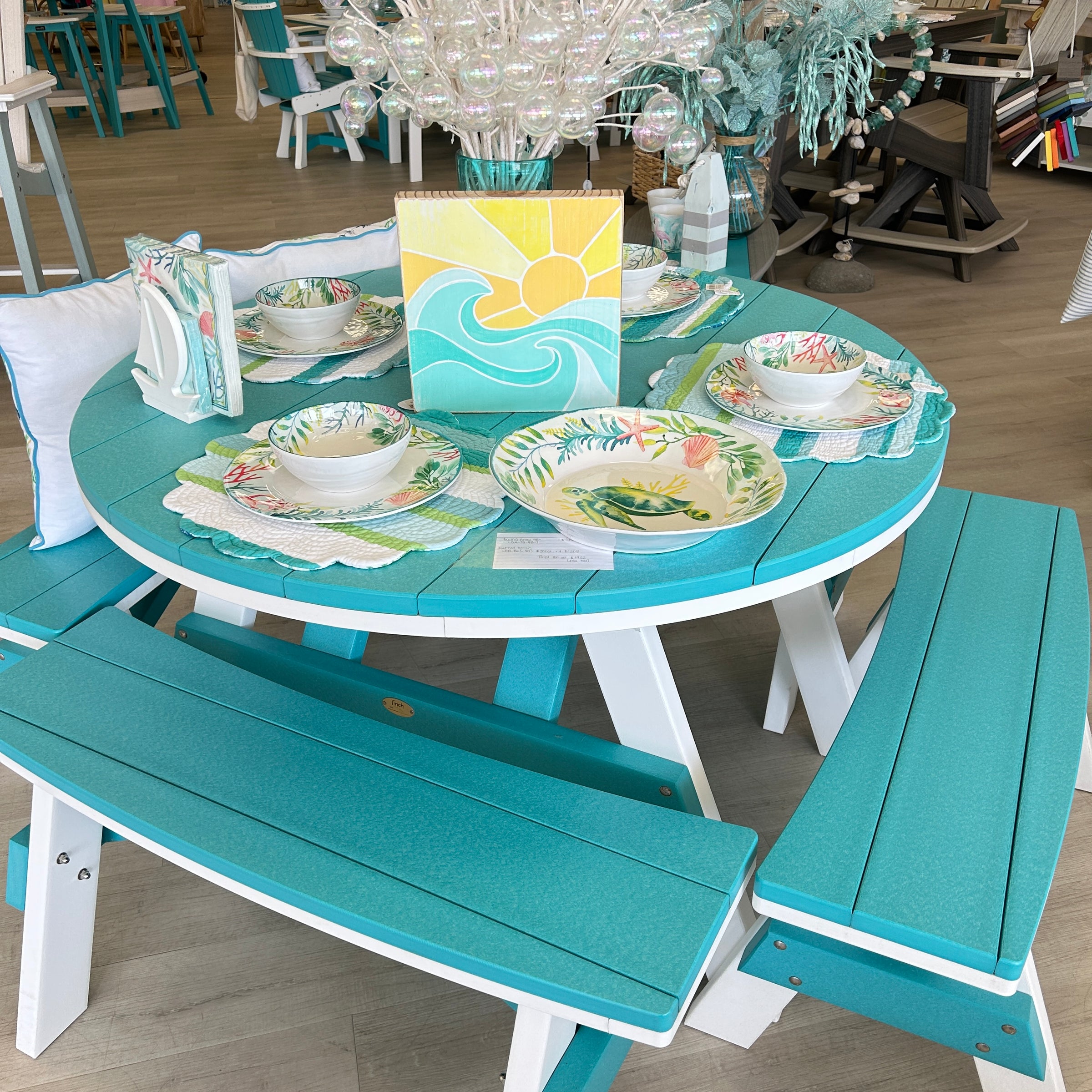 Poly Outdoor Furniture 48" Round Table w/ 4 Benches