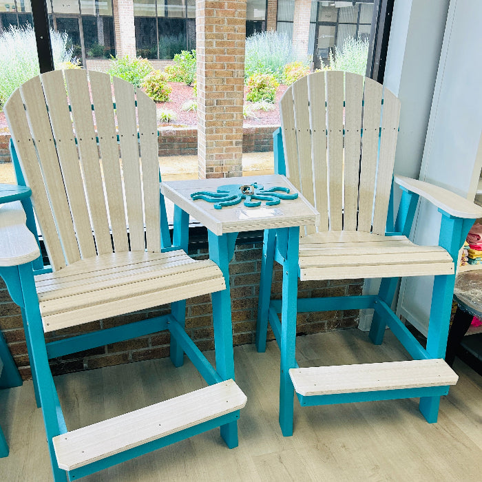 Seashell & Aruba Blue Poly Outdoor Furniture Pub Set Sunshine & Sweet Peas Coastal Decor
