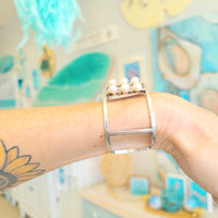 Leathered Salmon Skin w/Freshwater Pearls Sterling Silver Cuff Bracelet