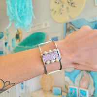 Leathered Salmon Skin w/Freshwater Pearls Sterling Silver Cuff Bracelet