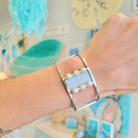 Leathered Salmon Skin w/Freshwater Pearls Sterling Silver Cuff Bracelet