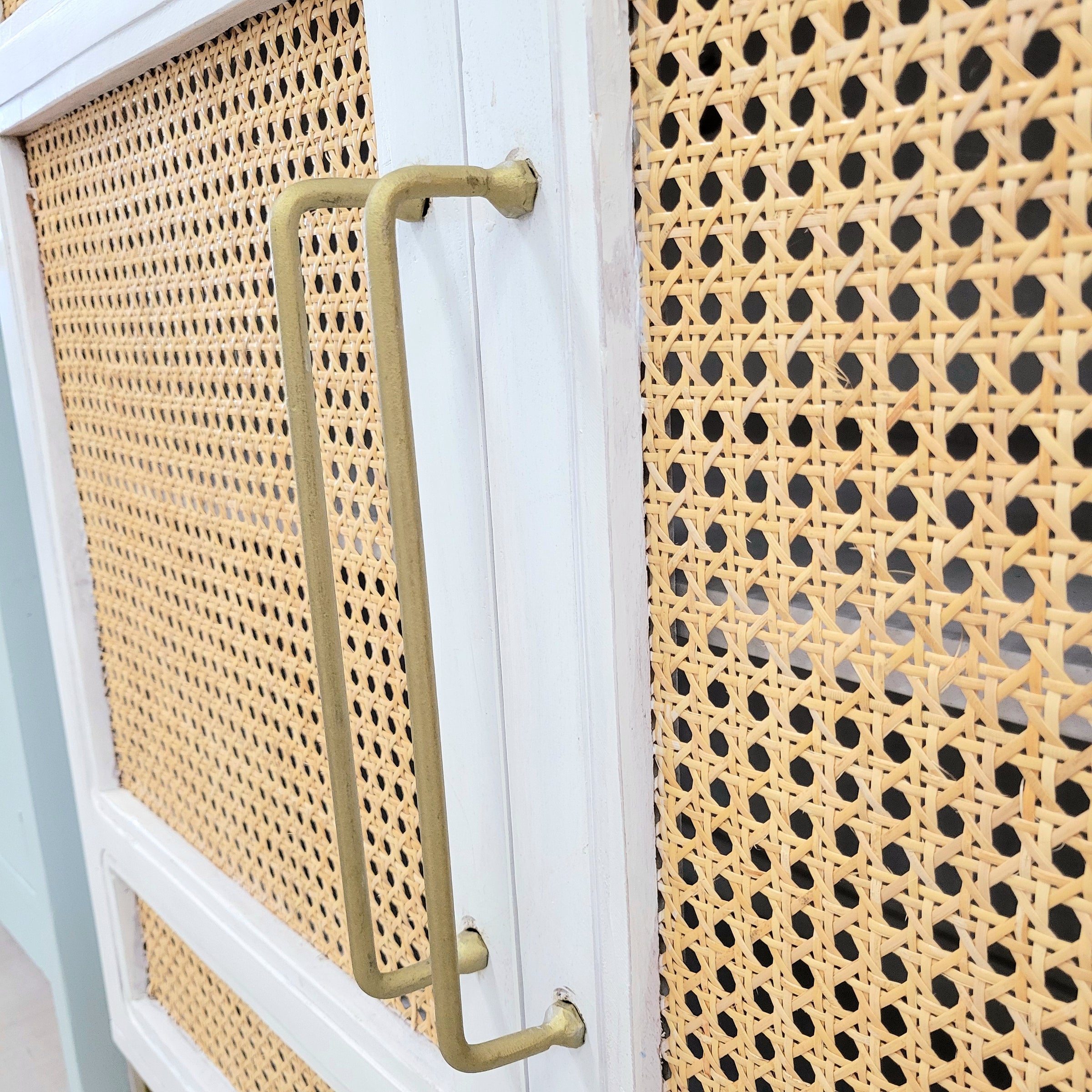 Biscayne White 4-Door Cane Cabinet