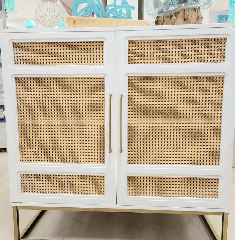 Biscayne White 2-Door Cane Cabinet