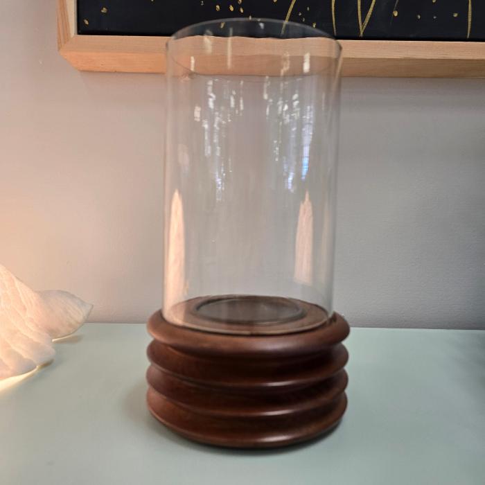 Clear Glass Cylinder w/ Wooden Base Sunshine & Sweet Peas Coastal Decor