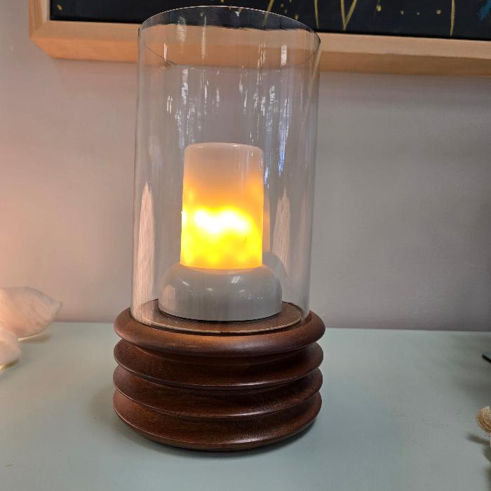 Clear Glass Cylinder w/ Wooden Base Sunshine & Sweet Peas Coastal Decor
