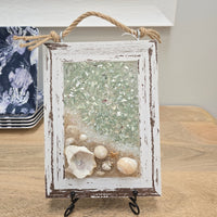 Coastal Glass Art w/ Shells, Glass, Resin, Sand- 4"x 6"