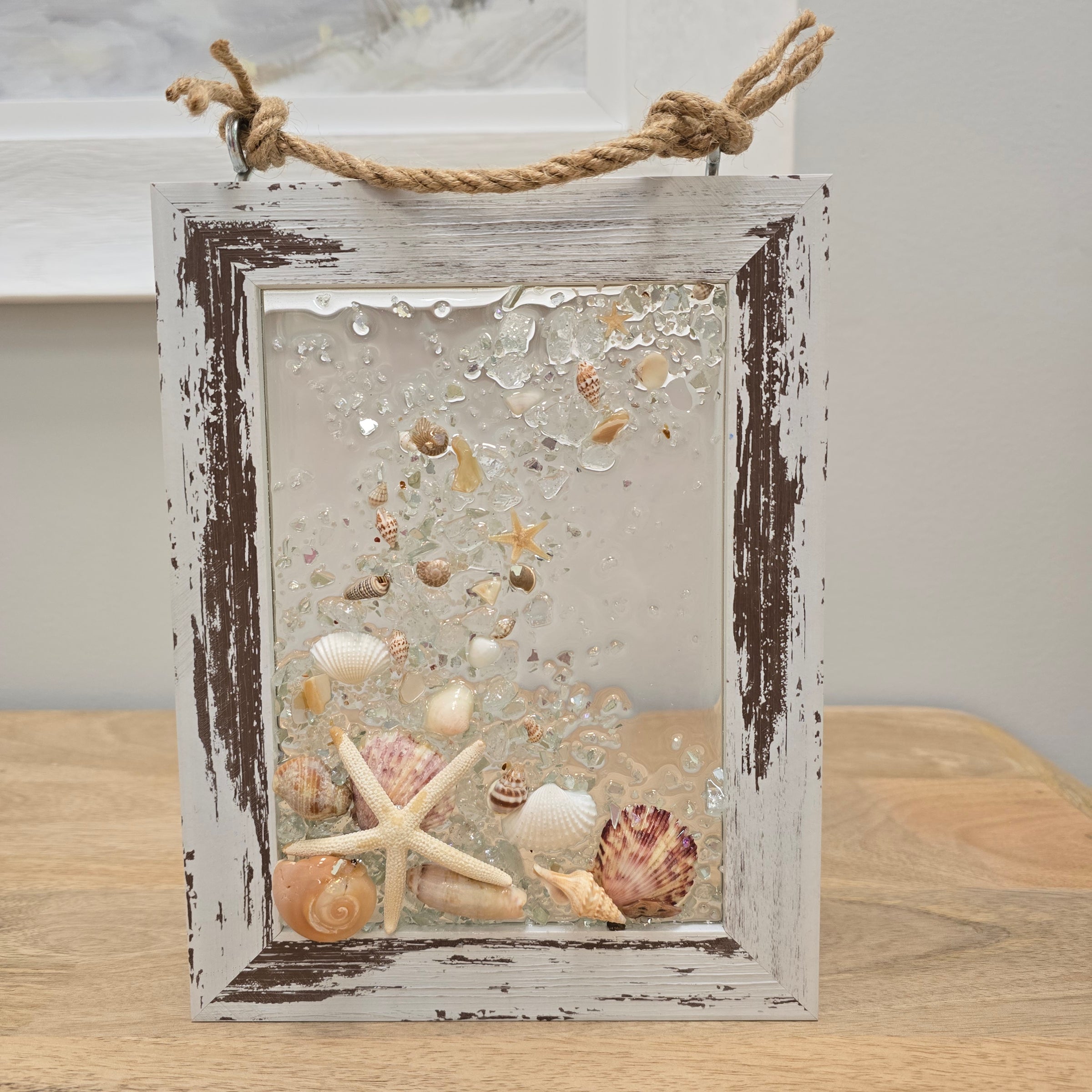 Assorted Coastal Glass Art w/ Shells, Glass, Resin, Sand- 5"x 7"