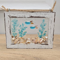 Assorted Coastal Glass Art w/ Shells, Glass, Resin, Sand- 5"x 7"