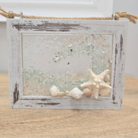 Assorted Coastal Glass Art w/ Shells, Glass, Resin, Sand- 5"x 7"