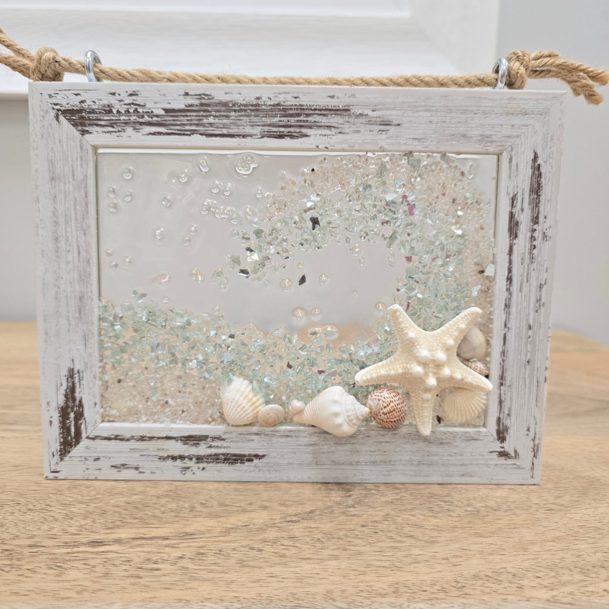 Assorted Coastal Glass Art w/ Shells, Glass, Resin, Sand- 5"x 7"