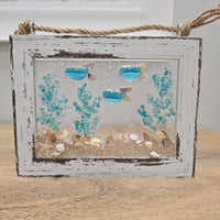 Assorted Coastal Glass Art w/ Shells, Glass, Resin, Sand- 5"x 7"