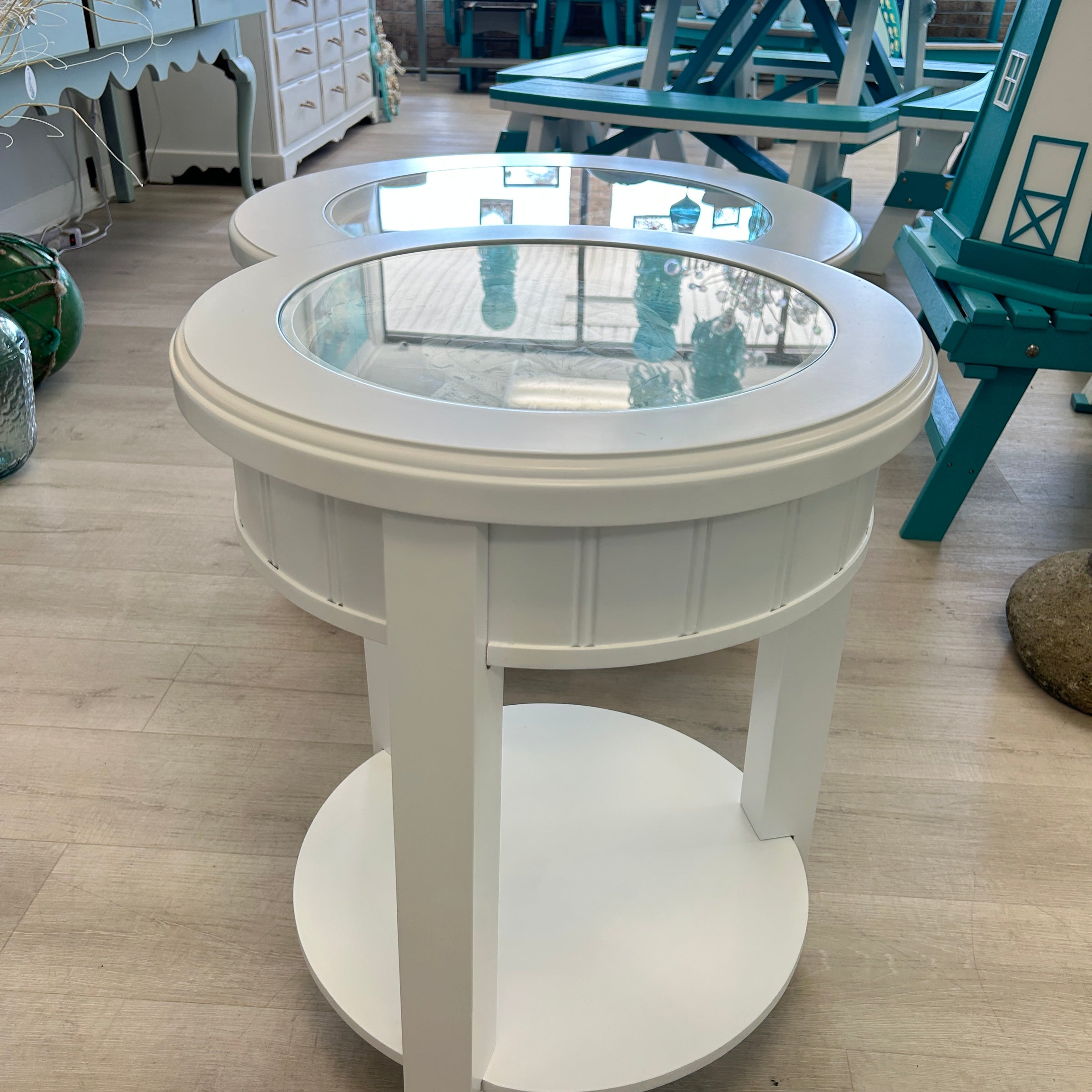 Coastal Round Tables w/ 3D Accents and Glass Tops