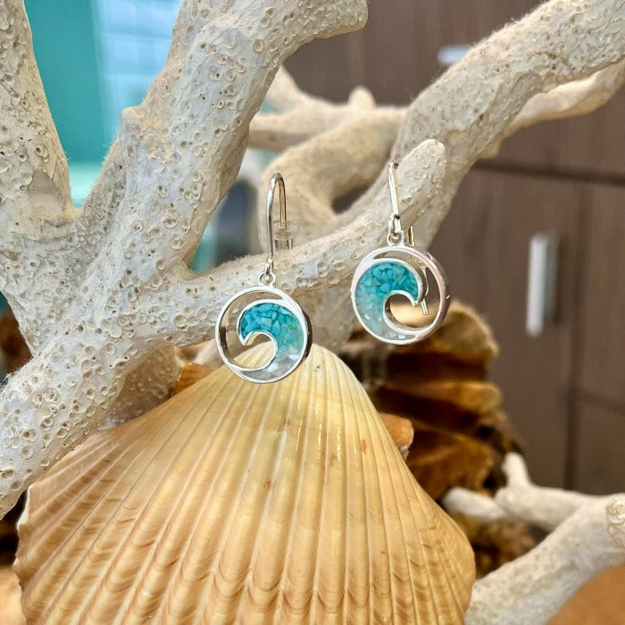 Wave Turquoise & Mother of Pearl Dune Jewelry Dangle Earrings - Sunshine & Sweet Pea's Coastal Decor
