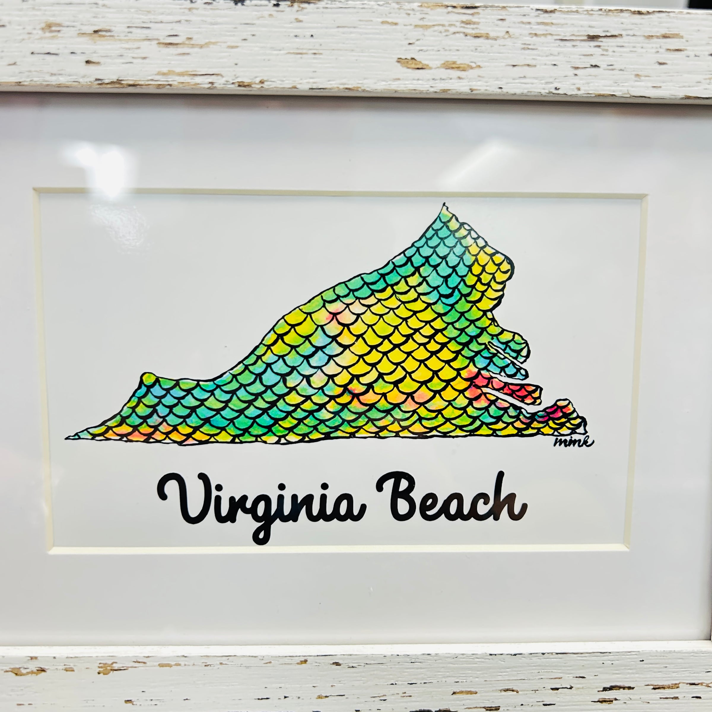 "Virginia Beach" Virginia Mermaid Scales Framed Print- Assorted Sizes