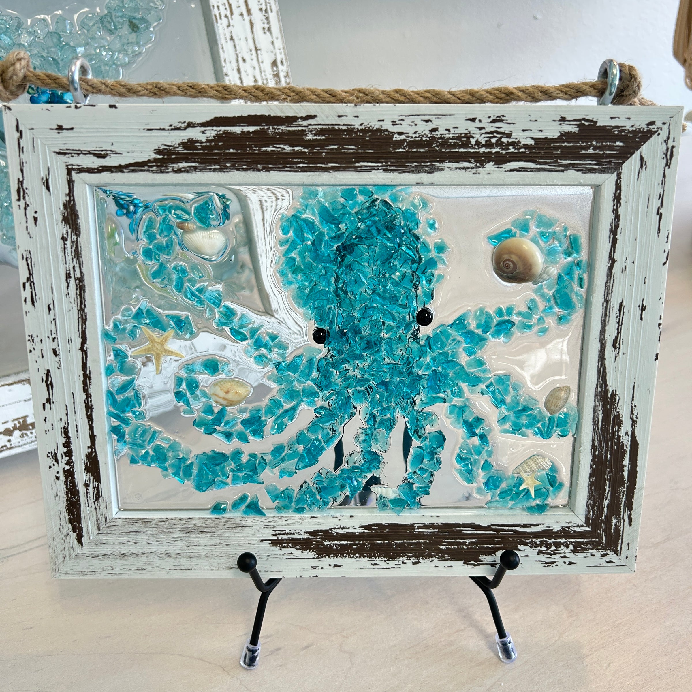 Assorted Coastal Glass Art w/ Shells, Glass, Resin, Sand- 5"x 7"