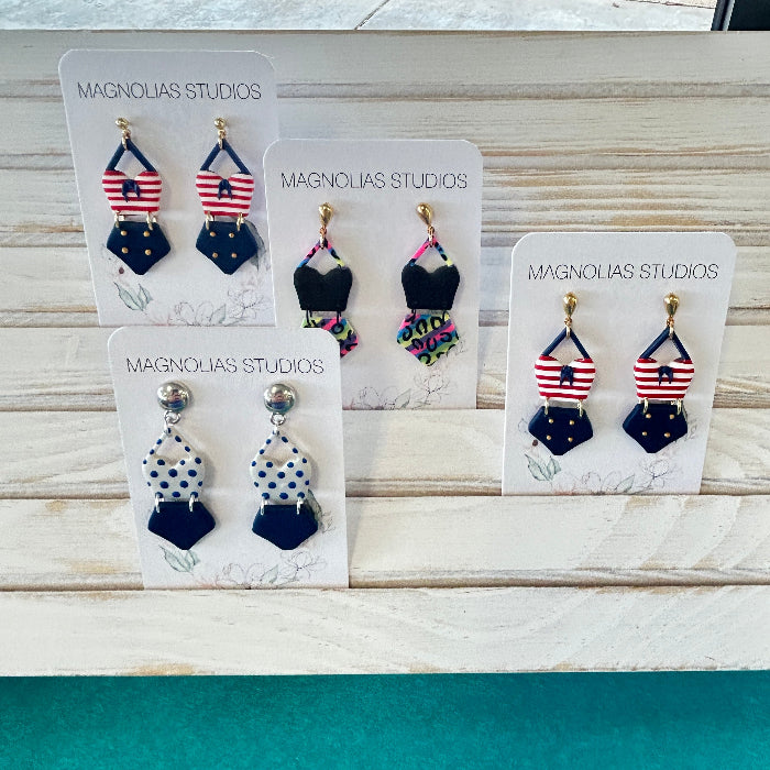 2 Piece Bathing Suit Dangle Polymer Clay Earrings Sunshine & Sweet Peas Coastal Decor