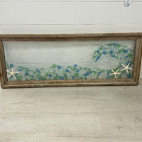 Coastal Glass Wave Transom Window w/ Starfish, Glass, Resin, 39"x 15"