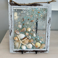 Coastal Glass Art w/ Shells, Glass, Resin, Sand- 8"x10"