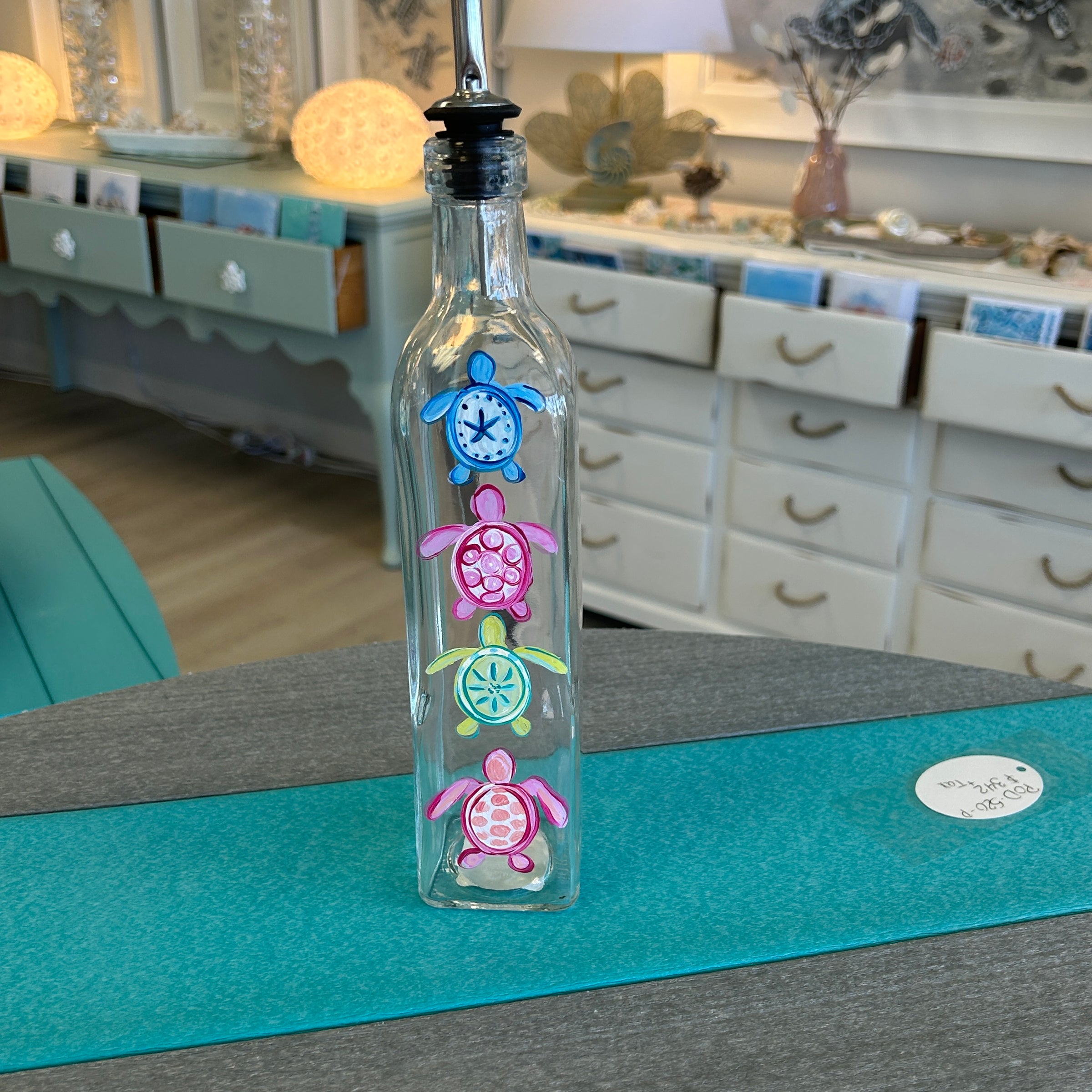 Assorted Hand Painted Glass Olive Oil Bottles