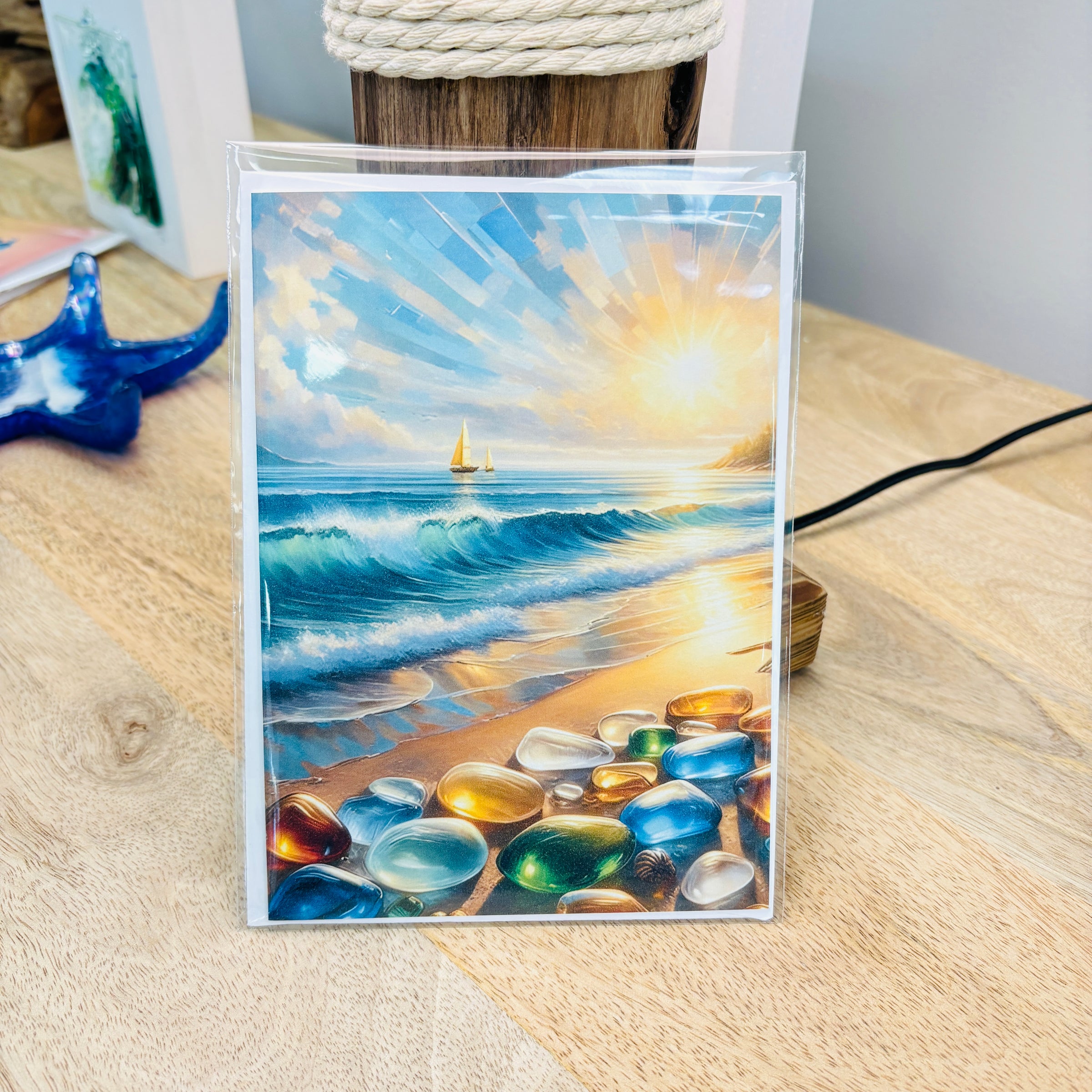 Assorted 5x7 Original Art Print Greeting Cards- Sea Glass & Animal Whimsy