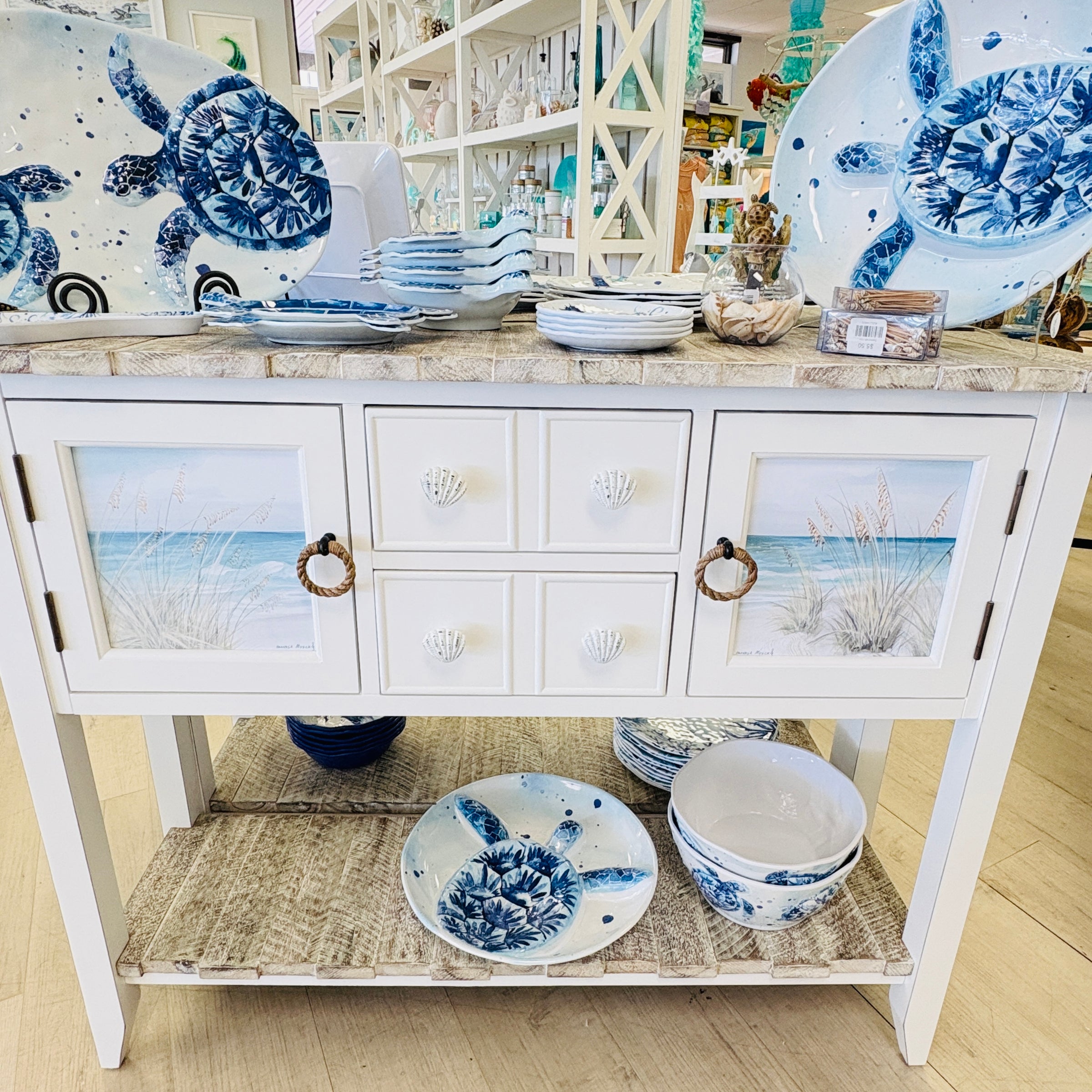 Coastal Entry Table/Cabinet w/Anastasia Musick Art