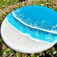 Round Beach Inspired Teal Resin & White Sand Coastal Scene 12" - Sunshine & Sweet Pea's Coastal Decor