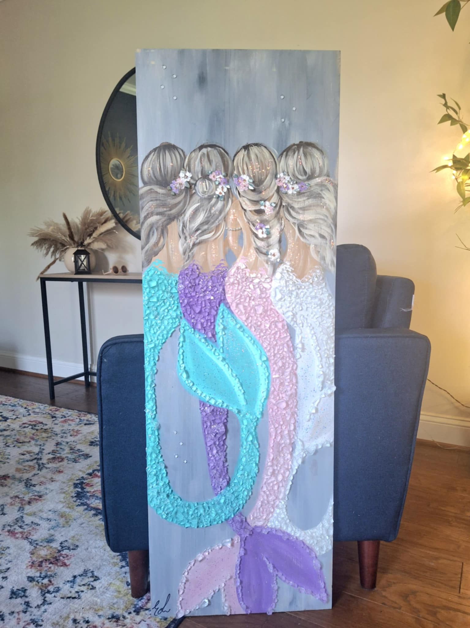 Custom Mermaid on Wood w/Matte Finish & Embellishments Commission