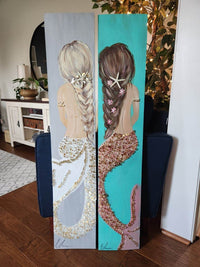 Custom Mermaid on Wood with Matte Finish & Embellishments Commission - Sunshine & Sweet Pea's Coastal Decor