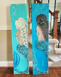 Custom Mermaid on Wood with Matte Finish & Embellishments Commission - Sunshine & Sweet Pea's Coastal Decor