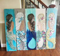 Custom Mermaid on Wood with Matte Finish & Embellishments Commission - Sunshine & Sweet Pea's Coastal Decor