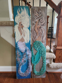 Custom Mermaid on Wood with Matte Finish & Embellishments Commission - Sunshine & Sweet Pea's Coastal Decor