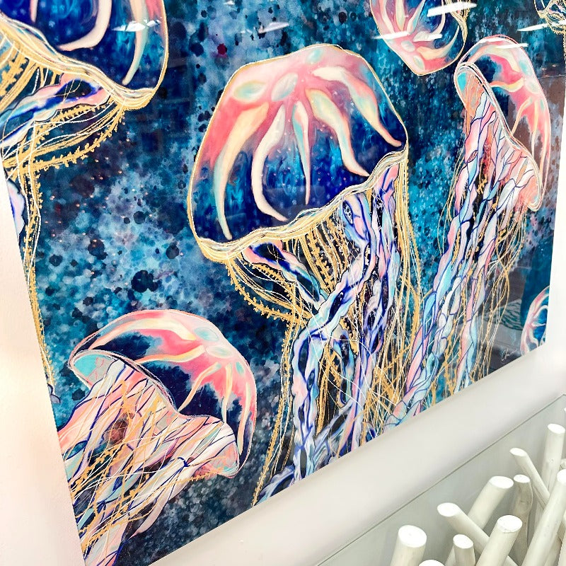 Jellyfish Digital Art Print On Acrylic - Sunshine & Sweet Pea's Coastal Decor