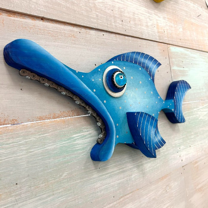 "Blue October" Wooden Funky Fish - Sunshine & Sweet Pea's Coastal Decor