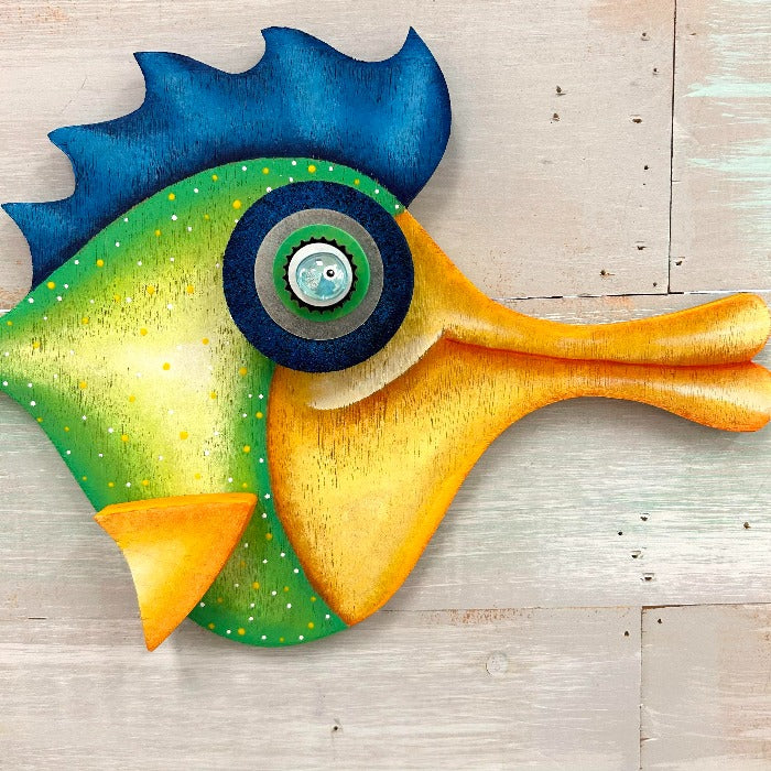 "Huey Lipz" Wooden Funky Fish - Sunshine & Sweet Pea's Coastal Decor