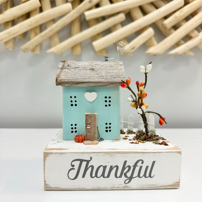 Assorted "Thankful" Driftwood Houses Teal - Sunshine & Sweet Pea's Coastal Decor