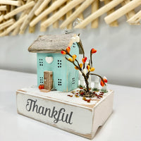 Assorted "Thankful" Driftwood Houses Teal - Sunshine & Sweet Pea's Coastal Decor