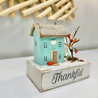 Assorted "Thankful" Driftwood Houses Teal - Sunshine & Sweet Pea's Coastal Decor