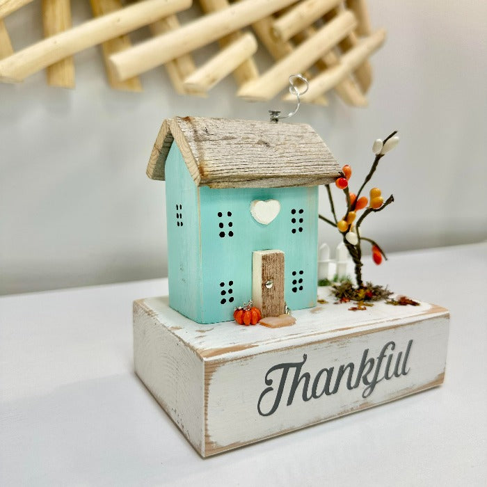 Assorted "Thankful" Driftwood Houses Teal - Sunshine & Sweet Pea's Coastal Decor
