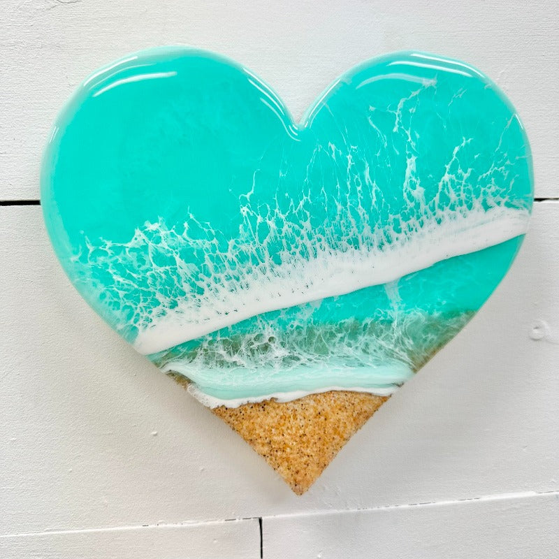 Beach Inspired Emerald Resin Heart with Dark Sand - Sunshine & Sweet Pea's Coastal Decor