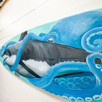 Great White Shark & Octopus on Wooden Surfboard - Sunshine & Sweet Pea's Coastal Decor