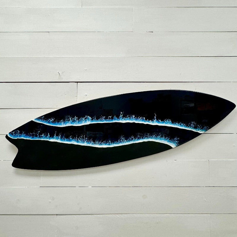 Nighttime/Pacific Ocean Resin Beach Inspired 48" Wooden Surfboard - Sunshine & Sweet Pea's Coastal Decor