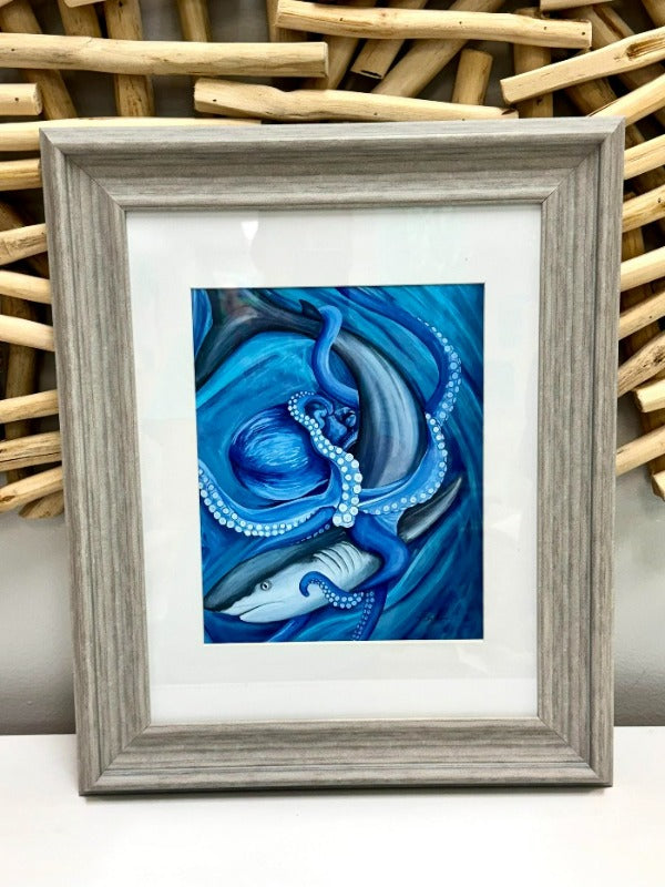 Framed Shark & Octopus Print - Sunshine & Sweet Pea's Coastal Decor
