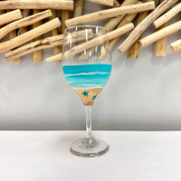 Beach Scene w/Sea Turtles Coastal Inspired Stemmed Wine Glass - Sunshine & Sweet Pea's Coastal Decor